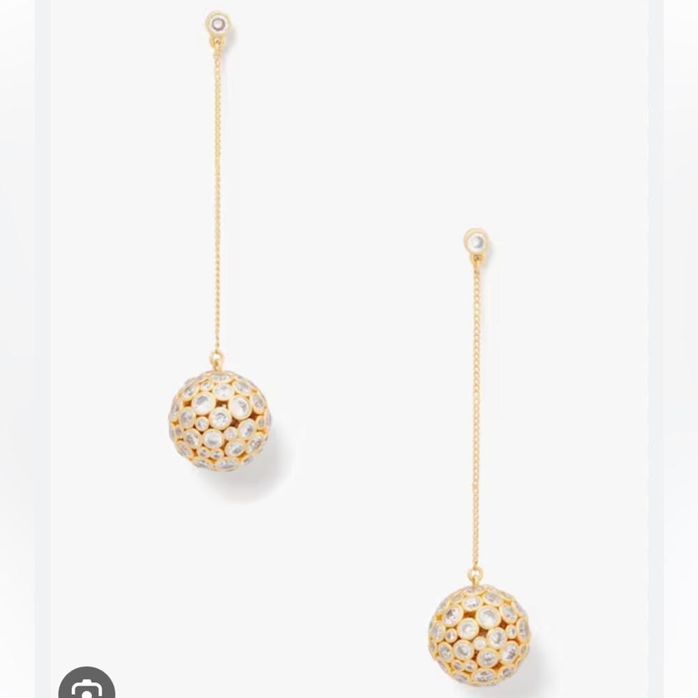 Kate Spade On The Dot Sphere Linear Earrings New $78 Clear Gold Dangle Orbs
